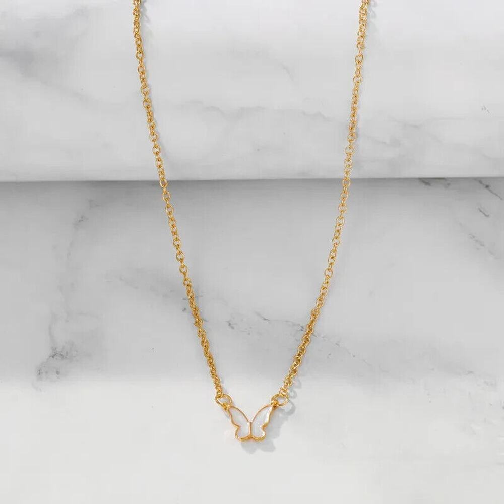 Gold Tone Solid Butterfly Chain Pendant Necklace Boho Chic Academia Classic